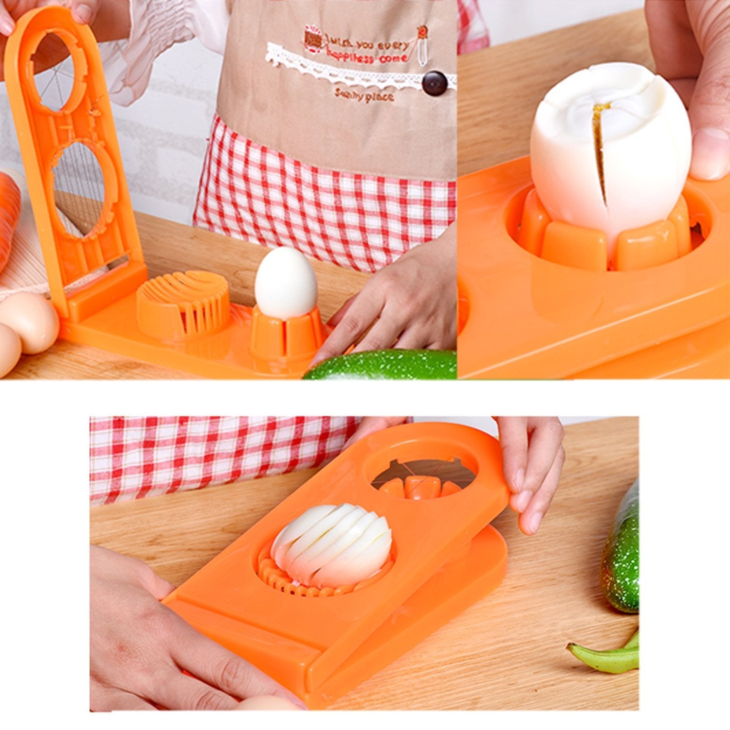 Stainless steel egg cutter for precise, double-cut slicing Stainless steel egg cutter for precise, double-cut slicing